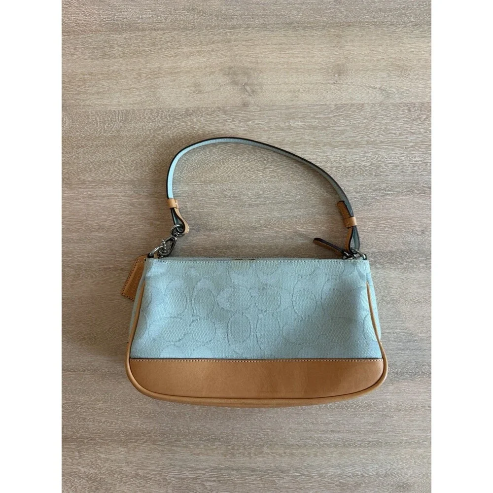 Coach Y2K Vintage 6094 Baby Blue Signature Demi Shoulder Bag Pouchette Leather